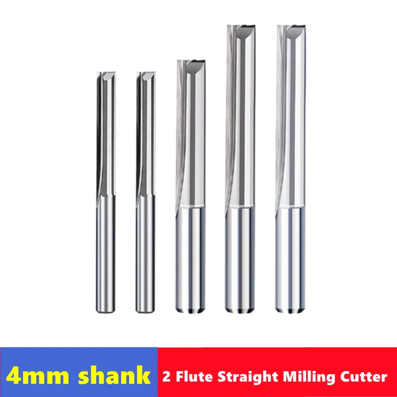 10pcs Carbide End Mill  4mm Shank 2 Flute Straight Slot Milling Cutter MDF Plastic Wood Cutter CNC Machine Router Bit