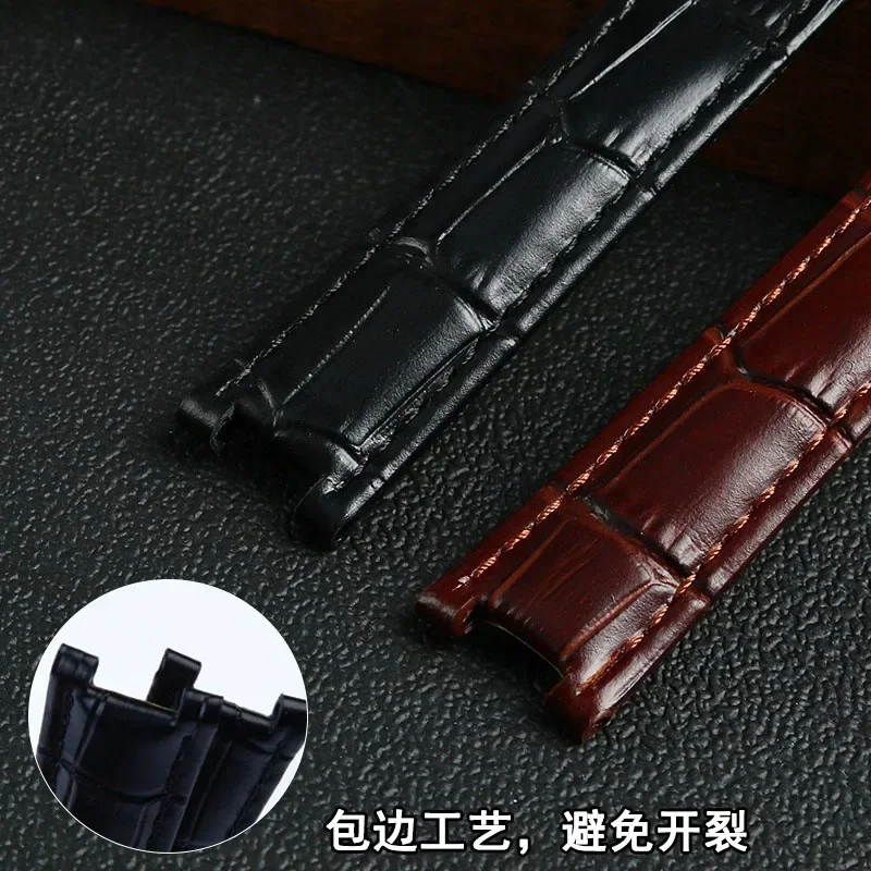 Watch Band Women's Genuine Leather For Cartier Prsr Watch Band PASHA Series Cow Leather Watch Band Notched Men's  Chain
