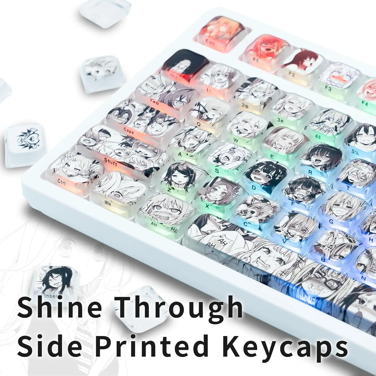 XVX 118 Keycaps Low profile keycaps Clear Shine Through Side Print Pudding Keycap Switches key caps anime Keycaps Costume