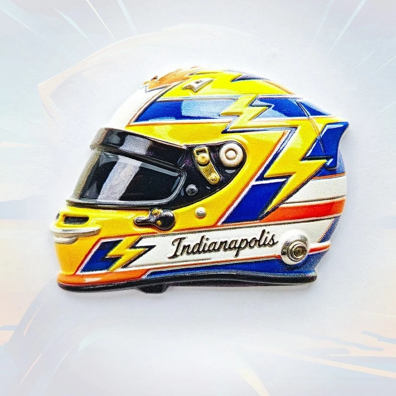 Indianapolis Helmet Fridge Magnet - Racing 3D Yellow Souvenir Unique Indy 500 Gift for Travel & Speed Lovers Decor
