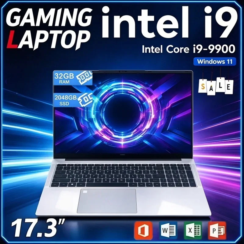 17.3 Inch HD Large Screen Laptop Intel I9-9900 Processor 32GB RAM 2TB SSD Win11 Fingerprint Unlock Notebook For Streaming