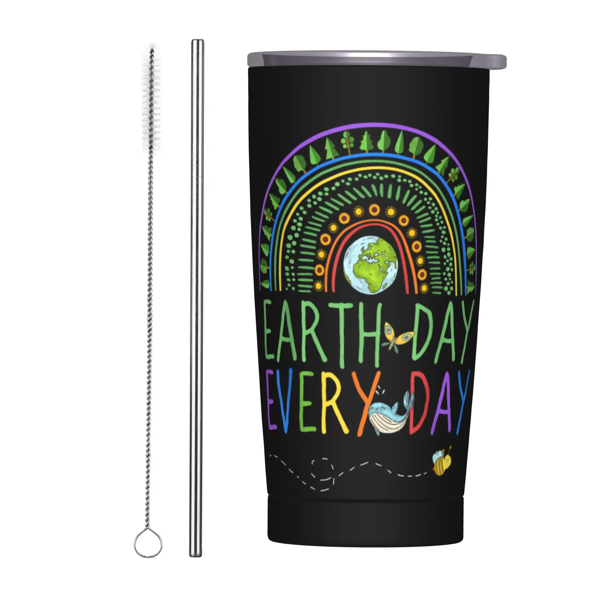 Stainless Steel Tumbler Pretty Earth Day Every Day Tree Thermal Mug Heat Preservation Cold and Hot Mugs Cup Camping Water Bottle