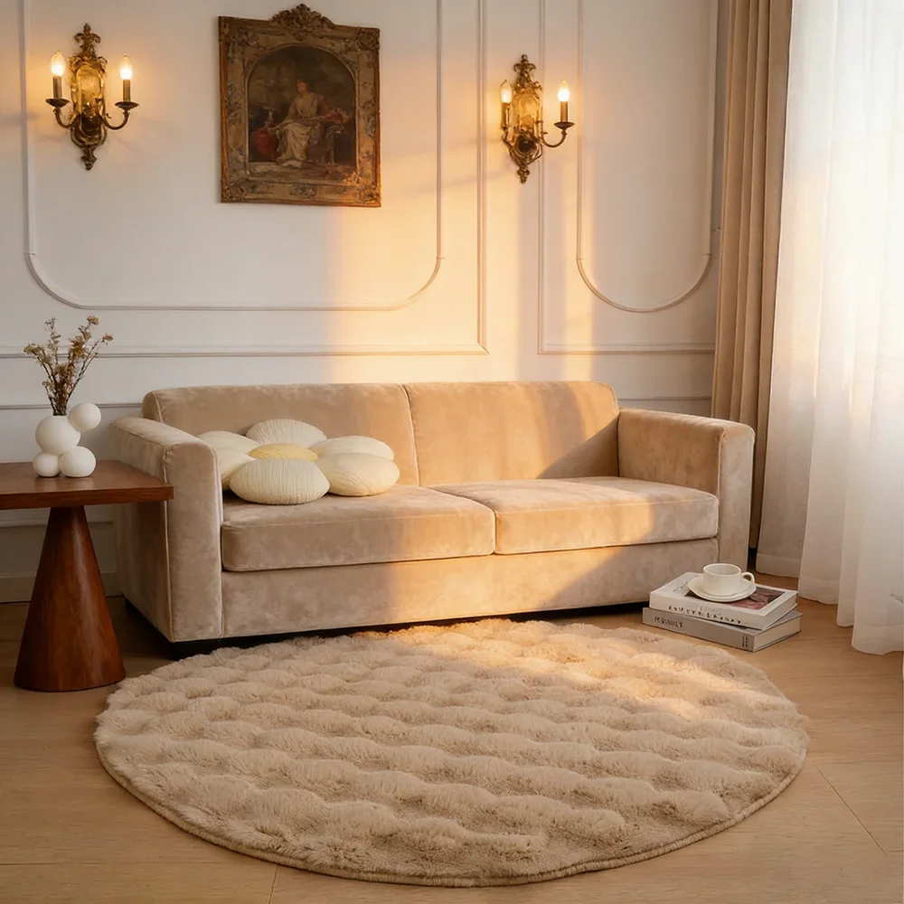 Luxury Faux Rabbit Fur Rug Round Soft Plush Bubble Texture Carpet Non-Slip Kids Bedroom Floor Rugs Circle Living Room Home Decor