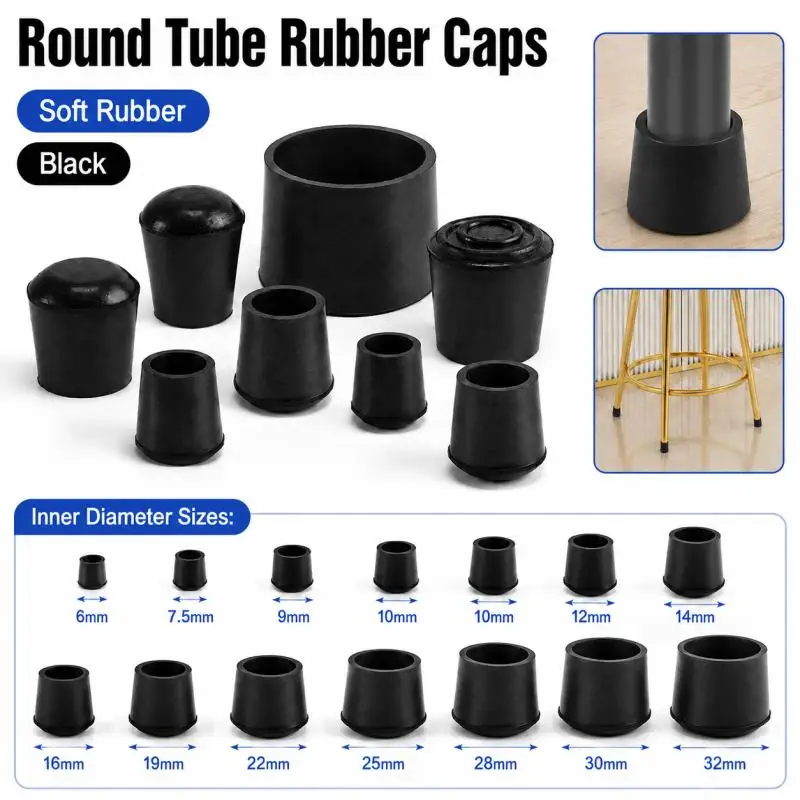 4/8/12pcs Round Rubber Chair Leg Pad 6~32mm Furniture Leg Table End Plug  Silent Anti-slip Floor Protection Cap Foot Cover