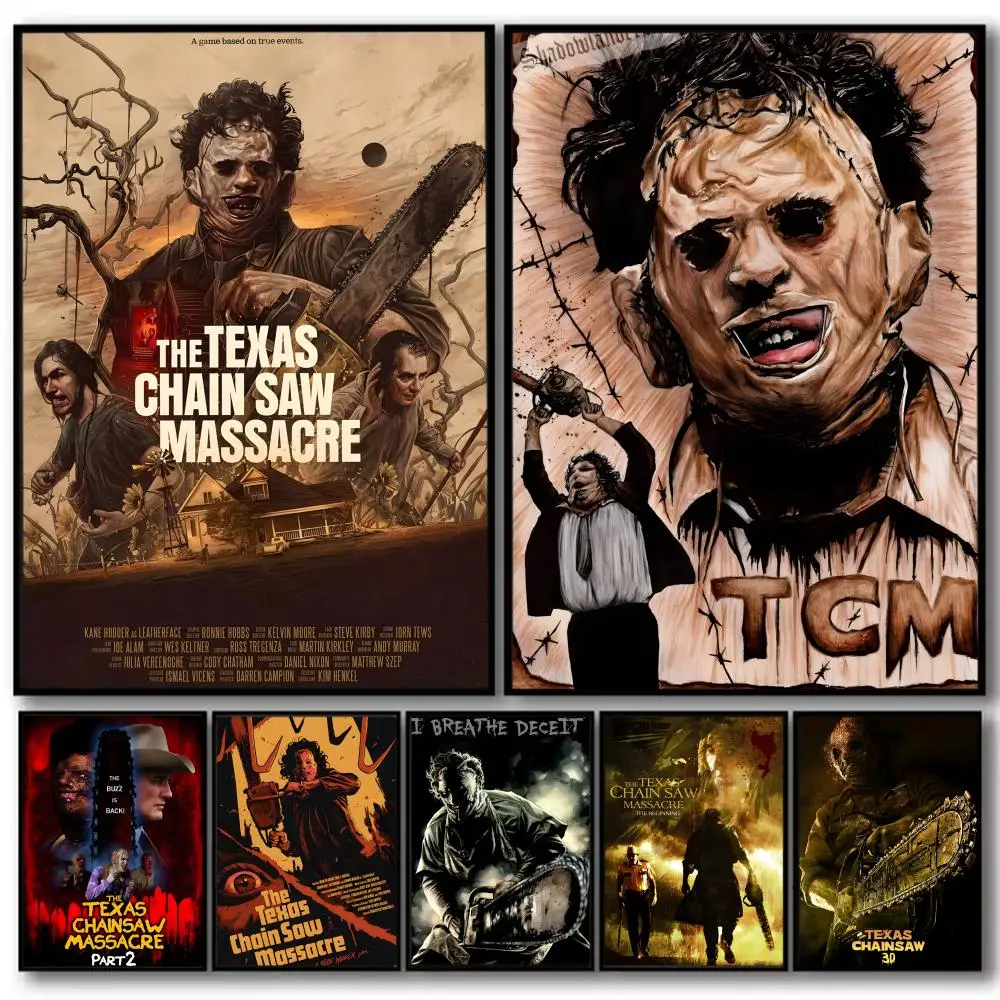 

The T-Texas Chain Saw Massacre Painting Calligraphy High-Quality Cotton Canvas Poster Wall Art for Living Room Modern Home Decor