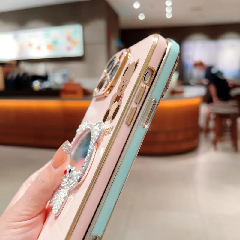 E 13 القوس الدب مرآة اللؤلؤ حزام سوار جراب هاتف على موتورولا موتو E6S E7 زائد Pwer 2021 E13 E20 E22 E32 الوقوف الغطاء الخلفي #4