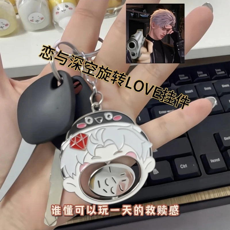 

Anime Love and Deepspace Sylus Caleb Rafayel Zayne Xavier Cosplay Metal Rotate Keychain Pendant Cartoon Big Mouth Keyring Gift