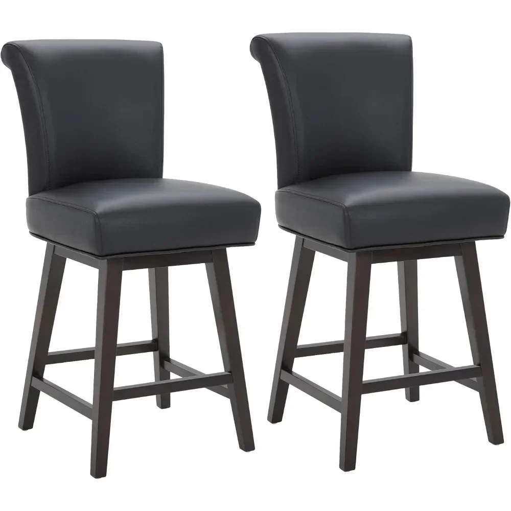 26 Inch Counter Height Swivel Bar Stools Set of 2, FSC Certified Modern Upholstered Faux Leather Swivel Barstool Chair with