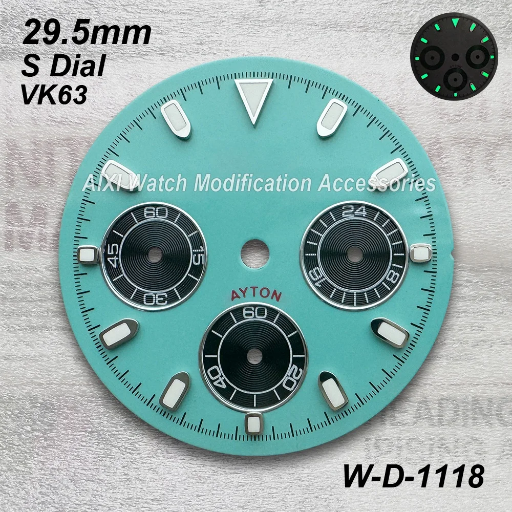 29.5mm DTN Panda S Dial Suitable For VK63 Movement Green/No Luminous High-Quality Diamond Dial Watch Modification Accessories