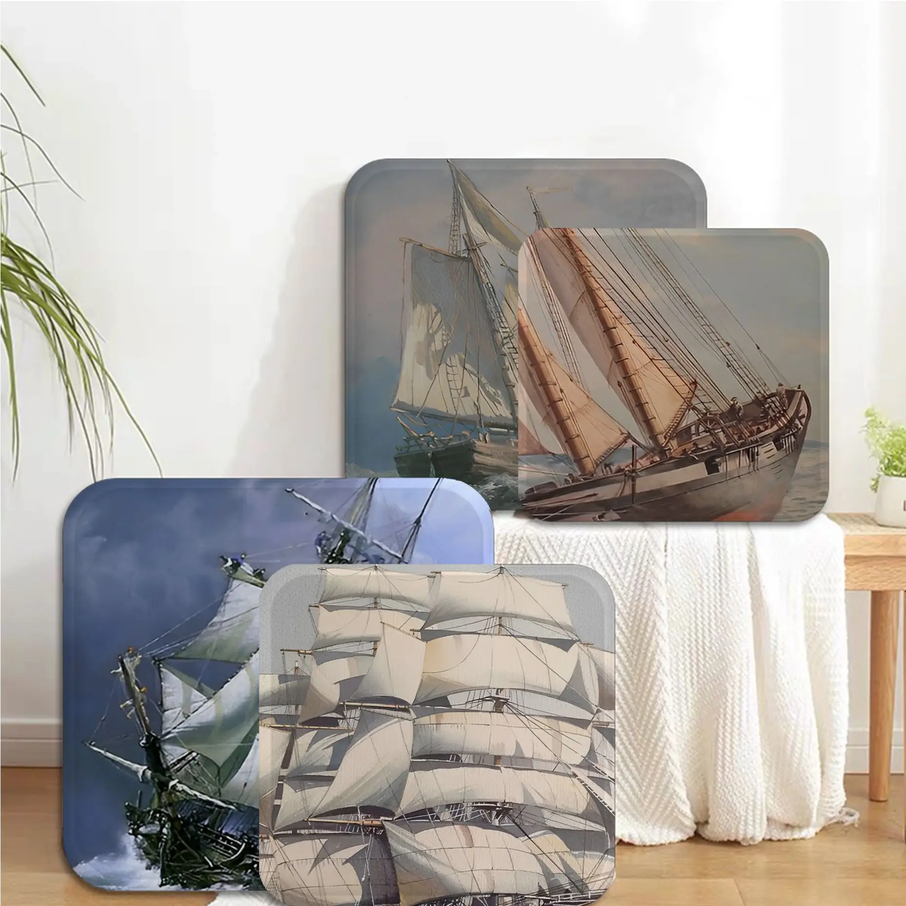 Nautical ship  Cushion Mat Modern Minimalist Style Sofa Mat Dining Room Table Chair Cushions Unisex Anti-slip Cushion Pads