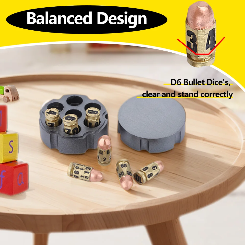 7Pcs Bullets Dice Set Role Playing Dice with Dice Base Resin Game Dice Pub Entertainment Game Props for Board Game Lovers