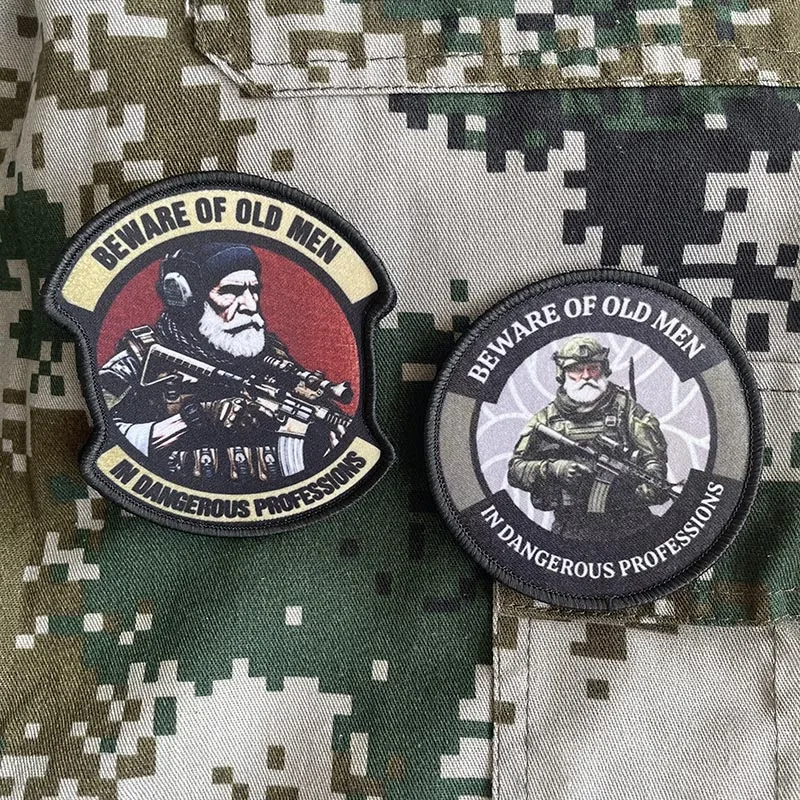 Army Soldier Old Man Dangerous Professions Morale Emblem Clothes Applique Printed Patch,Military Backpack Badge Tactical Sticker