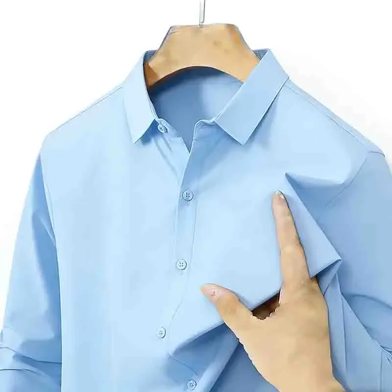 Herren Marineblau Hochzeits-Langarmhemd Slim Fit Formelles Knopfhemd für Bräutigam & Trauzeugen