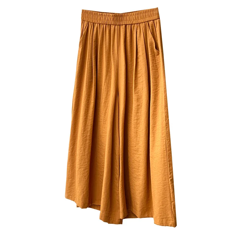 

2026 Summer Plus Size High Waist Wide Leg Ankle Pants Elastic Waist Casual Trousers Curvy Ladies 2661