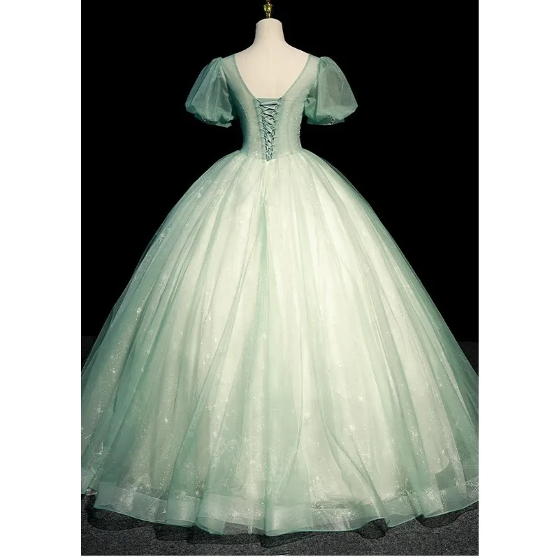 Abito da sera con scollo a V ricamato in rete nuova da donna Gonna a sbuffo con ciondolo grande per cerimonia per adulti elegante e atmosferica alla moda