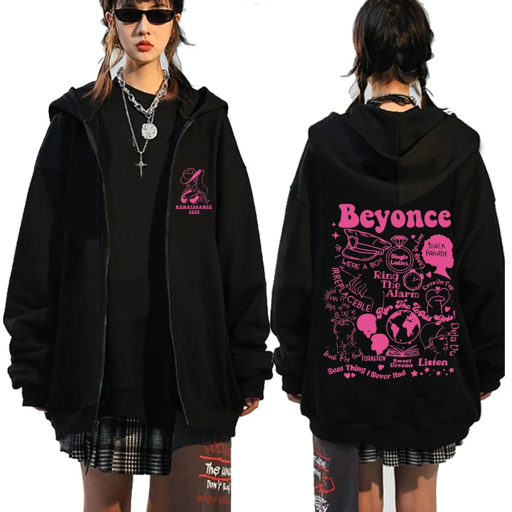 

2023 Renaissance Beyonce World Tour Kpop Album Print Hoodie Sweatshirts Long Sleeve Streewear Pullover Clothes Zip Up Hoodie