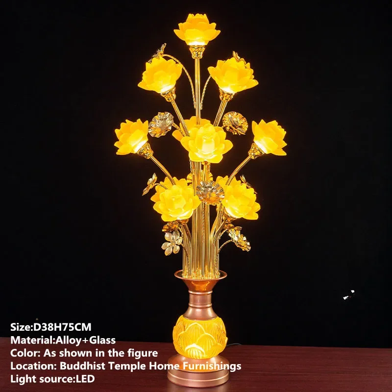 TYLA Colored LED Lotus Table Lamp For Buddha Lamp Household Buddha Hall Lamp Glass Lamp Temple Worship Buddha Front Lamp