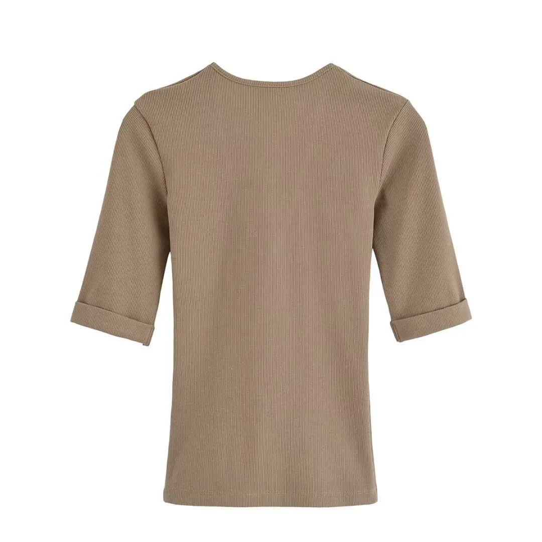 Y2K-camisetas informales finas para mujer, Top de manga corta, camiseta informal para uso diario, Tops cortos básicos lisos para mujer 2025