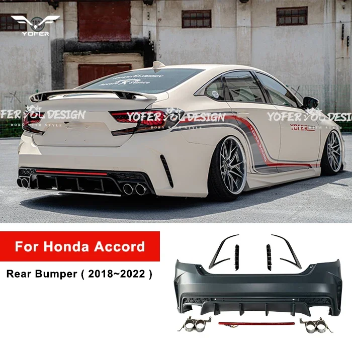 Yofer High Quality V4 Bumper Kits Auto Primer Parts Body Kits Honda Accord2018 2019 2020 2021 2022 Rear Bumper