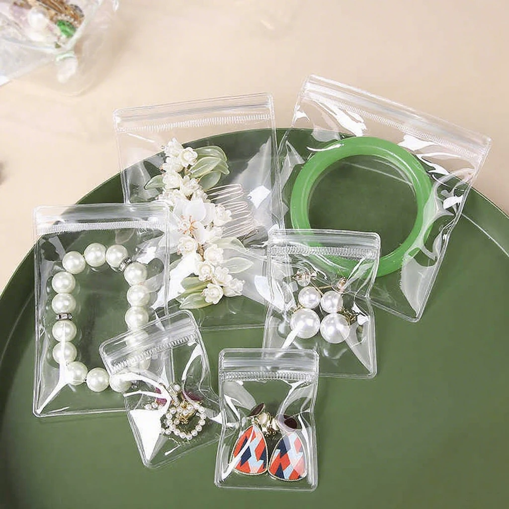 Sacs de rangement transparents en PVC pour bijoux, 0,24 mm, 4x6-15x15 cm, pour boucles d'oreilles, colliers, montres, bagues, bracelets, emballage scellé, 10-100 pièces