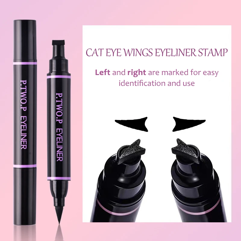 PTWOP 2 Pcs/Box Black Eyeliner Liquid Pencil Cat Eye Wings Eyeliner Stamp Waterproof Quick Drying Long Lasting for Eye Makeups