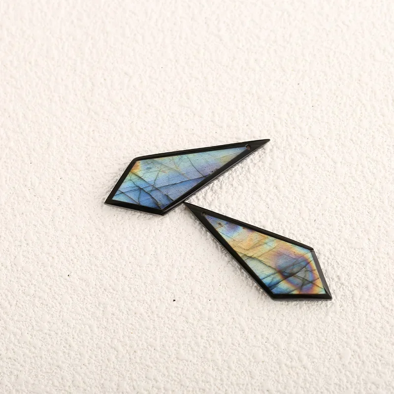 Semi-precious stones,Natural Gemstone Labradorite ,Lapis Lazuli  intarsia fashion woman Pendant Bead 39x16x4mm4.5g