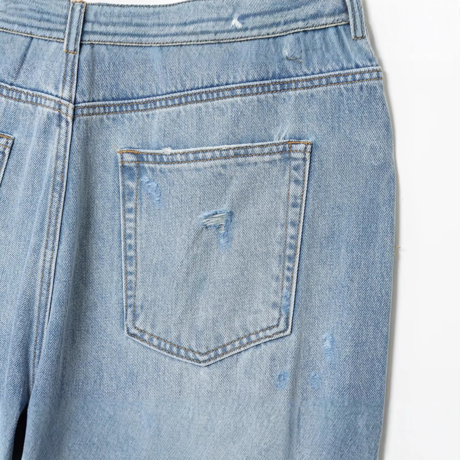 Pantalones vaqueros de pierna recta rasgados de tiro medio para mujer, pantalones informales holgados con bolsillos y cremallera, pantalones elegantes para mujer para principios de otoño