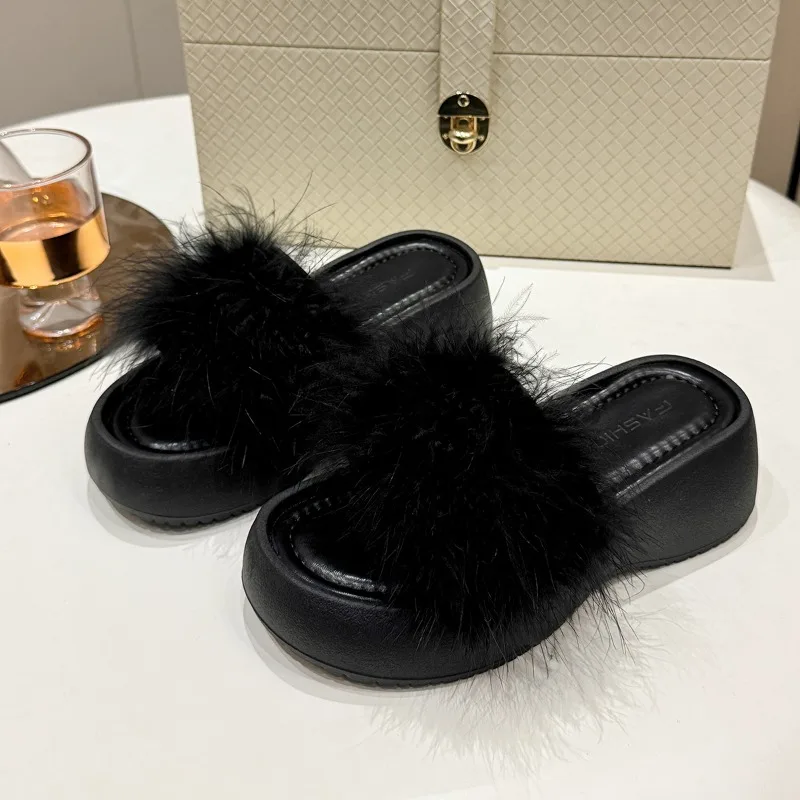 

Flats Platform Women Slippers Fur Summer New Sandals Fashion Open Toe Shoes 2025 Trend Casual Woman Flip Flops Sandalias Mujer