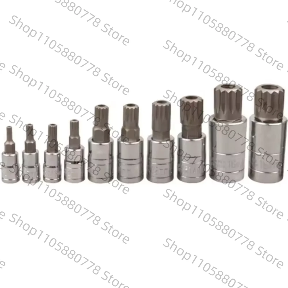 10PCS/Set XZN Tampered Triple Square Spline Bit Socket Driver Set with Storage Box, M4-5-6, M8-9-10-12, M14, M16, 18 - CRV