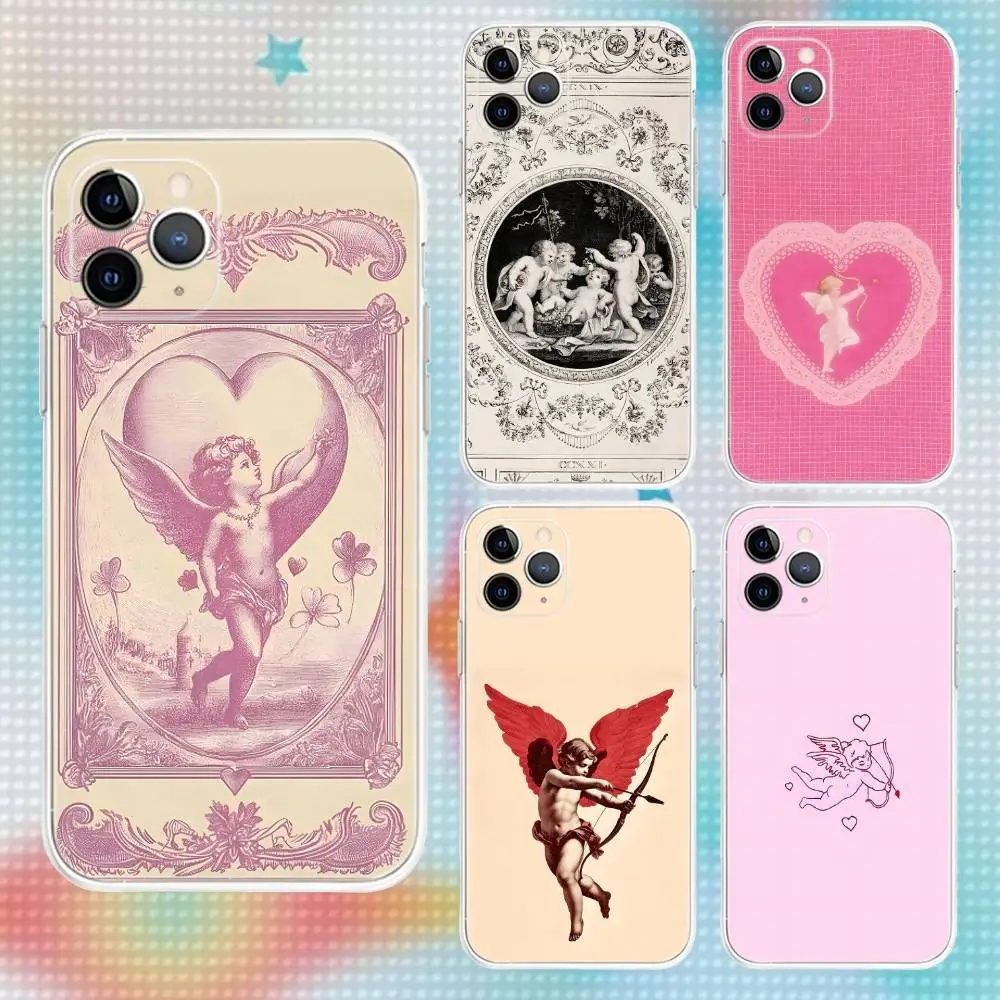 

Retro Cupid Angel Phone Case For iPhone 17,16,15,14,13,12,11 Pro,Max,Plus,Air,X,XS,XR,SE,Mini Transparent Soft