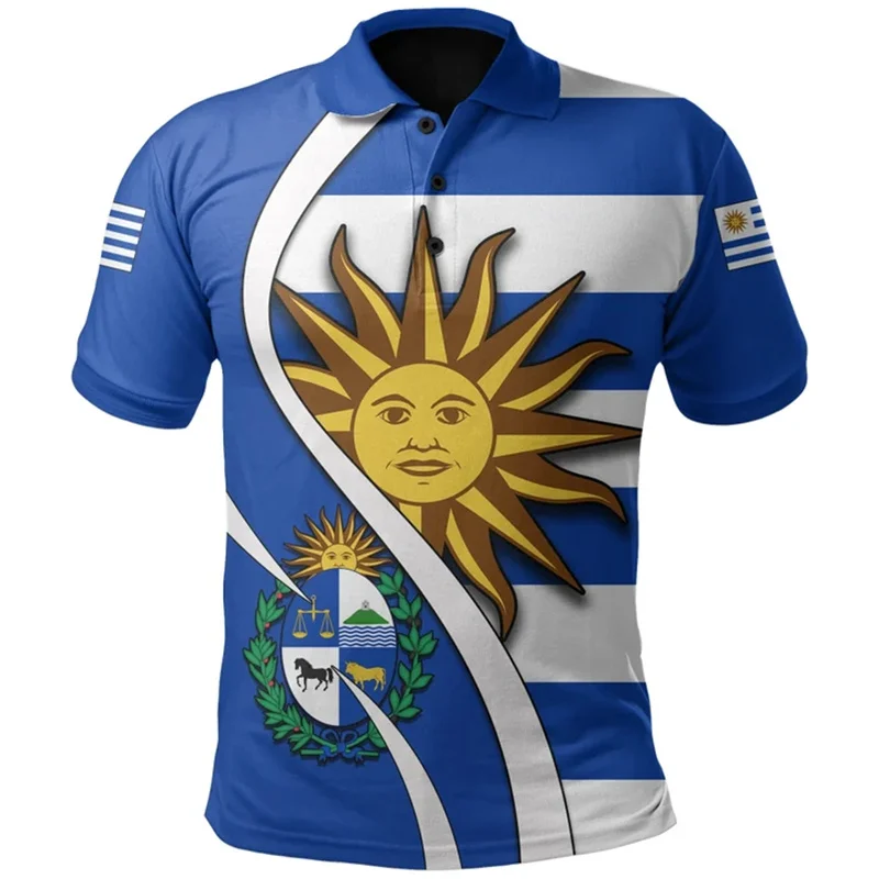 Uruguay Flag Map 3D Print Polo Shirt The RepublicOf Uruguay Coat Of Arms Graphic Polo T Shirt Vintage Mens Clothing Polo Shirts