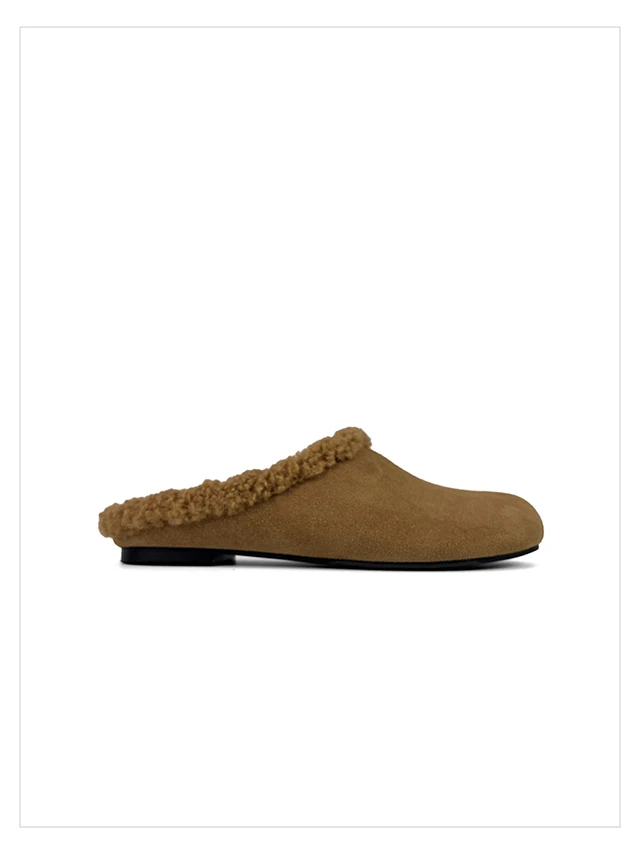 2027 Autumn Winter New Arrival Cow Suede Upper Warm Faux Shearling Lining Mango‑Toe Slip‑on Women's Home Mule Cotton Slippers