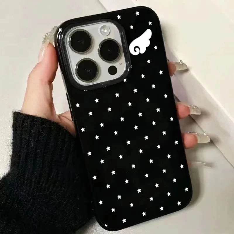 Korean Ins Full Scren Stars Angel Wings Phone Case For iPhone 17 AIR 16 15 14 13 12 11 Pro MAX MINI XR XSMAX 7 8 Plus Y2K Cover view 3