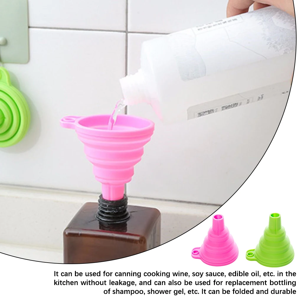 Embudo plegable, embudos de amplia aplicación, dispensador de líquido ligero pequeño, utensilios de cocina para el hogar, color rosa