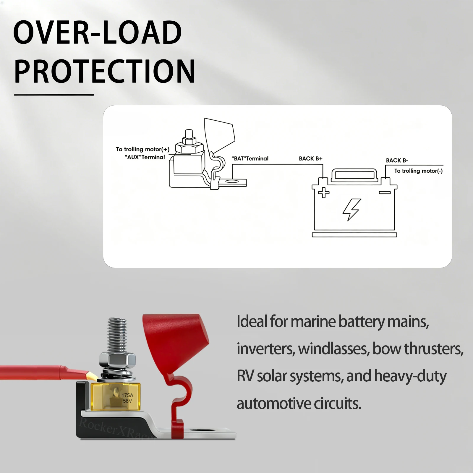 MRBF Sicherungsblockhalter 58V 30A 50A 100A 200A 300A 500A Hochstrom-Einzel-/Doppelbatterieanschluss für Wohnmobile, Boote, Solaranlagen und Marine – Detail 2