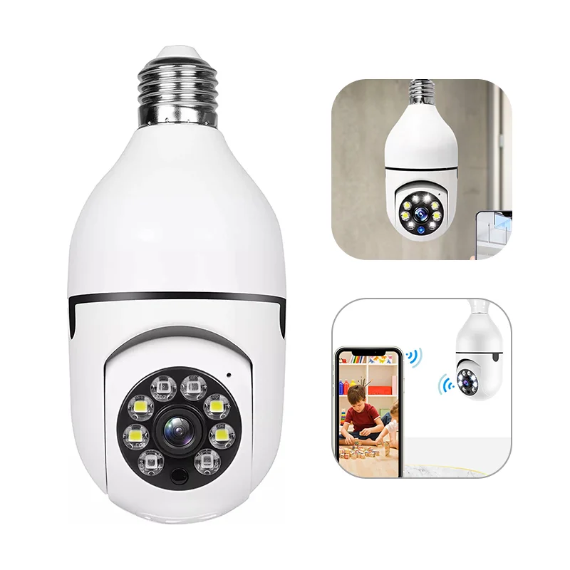 Cámara de vigilancia inalámbrica con bombilla E27, 5G, Wifi, visión nocturna, seguimiento humano automático, Monitor de protección de vídeo
