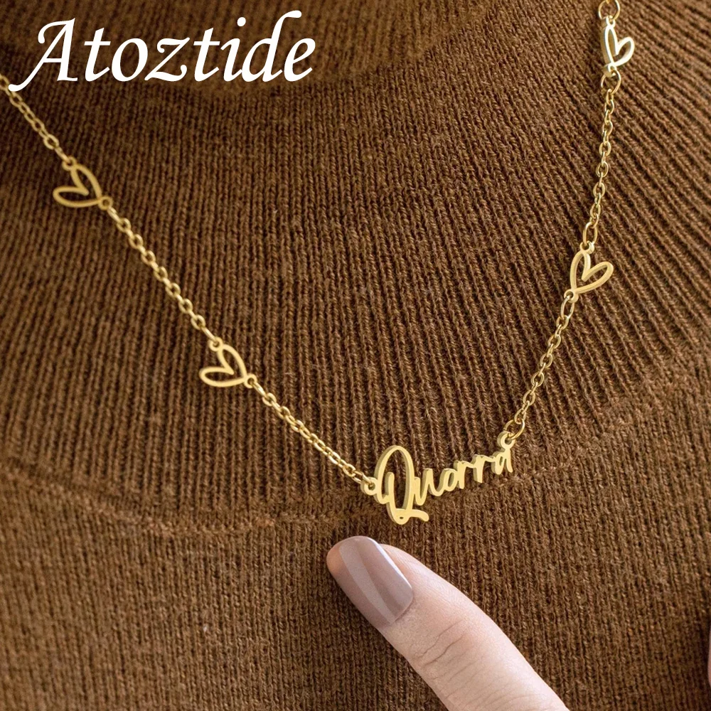 Atoztide Nazwa własna Naszyjnik dla kobiet z sercem Biżuteria ze stali nierdzewnej Tabliczka znamionowa Choker Łańcuch Spersonalizowane prezenty urodzinowe