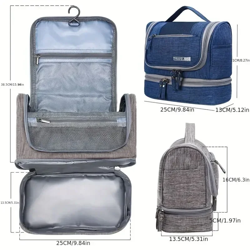 Reise-Toilettentasche mit Trocken-Nass-Trennung und Haken, Große Kapazität, Hängende Kosmetik-Organizer-Tasche für Männer und Frauen, Tragbare Waschtasche – Detail 1
