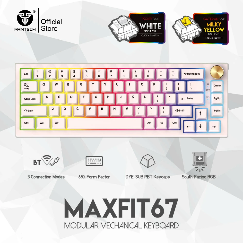 FANTECH MAXFIT67 Wireless Mechanical Keyboard PBT Keycaps and Hot-Swappable 65% Wired Gaming Keyboard 70 hours English Keyboard