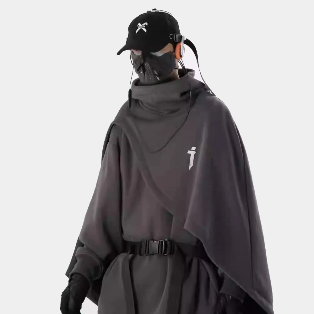 Autumn Ninja Turtleneck Hoodies For Men Functional Wind Heavy Cape Cloak Hoodie Sweatshirts Fake Two-Piece Japanese Streetwear