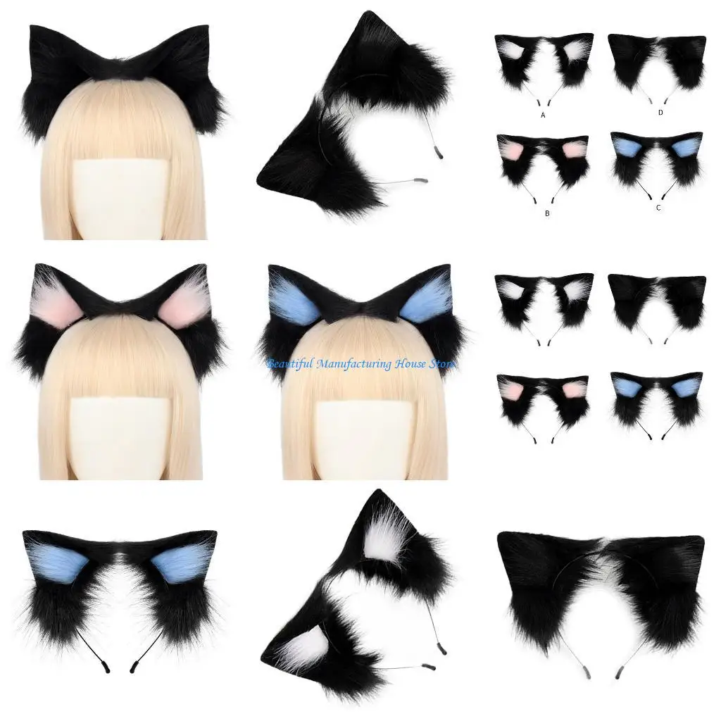 

E56A Cats Ear Hairband Animation Hairhoop Halloween Dress Up Headband Party Decors