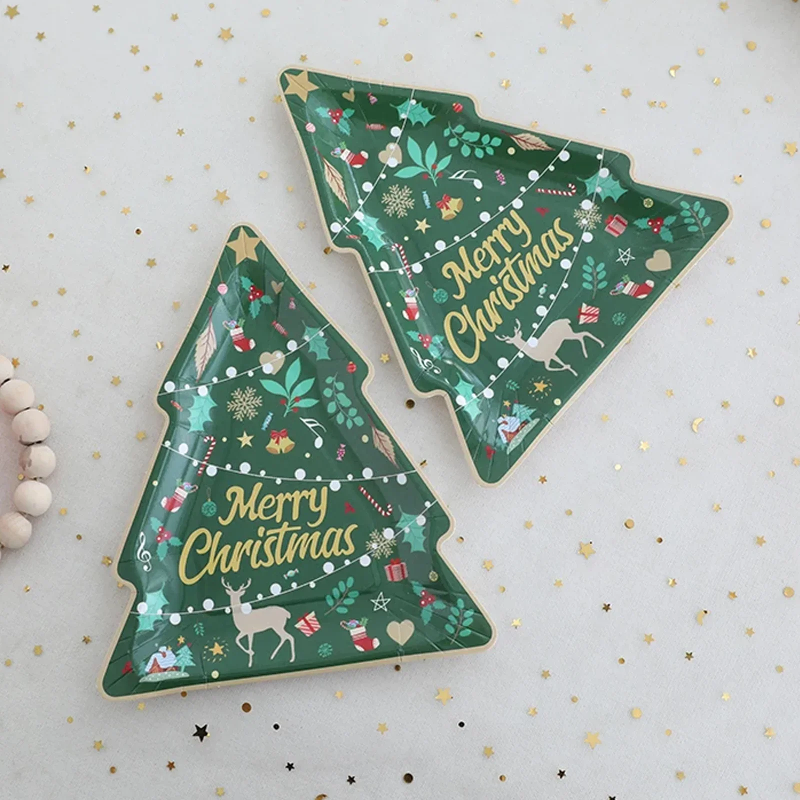 10pc Christmas Disposable Tableware Santa Claus Elk Xmas Tree Shape Plates Napkin Merry Christmas Decor Kids Happy New Year 2025