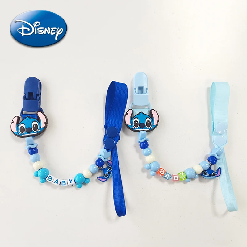 Disney Lilo and Stitch Pacifier Clip Cute Cartoon Figure Small Bell Baby Teether Chain Anti-drop Anti-lost Holder Molar Toy Gift