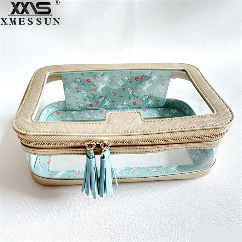 New Women's Casual Transparent PVC Cosmetic Bags,2027 Fashion Designer PU Leather Portable Waterproof Storage Makeup Bag Ins