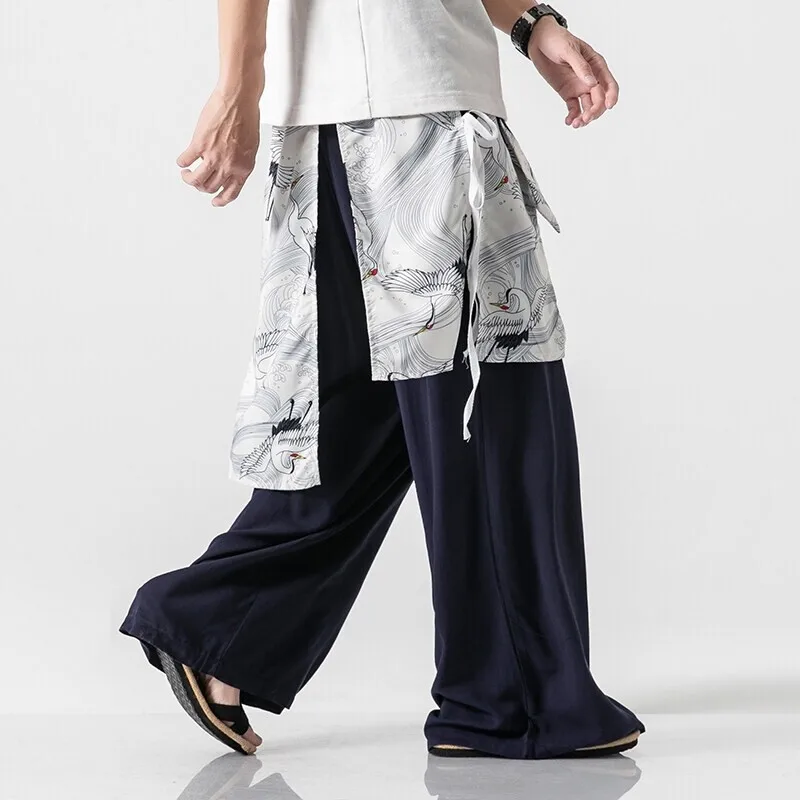 Men's Elastic Waist Wide Leg Pants - Unique Artistic Print, Loose Fit, Comfortable for Casual Wear & Daily Activities M-5XL