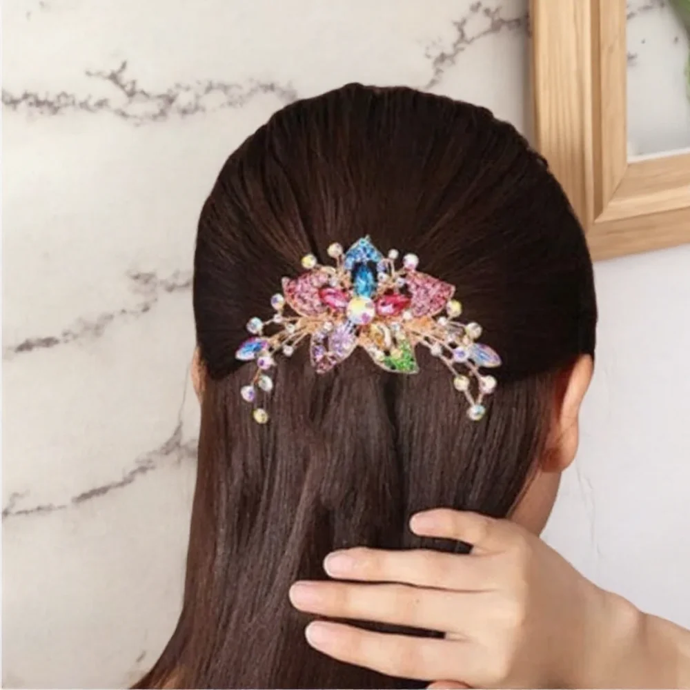 Five Tooth Hair Comb Diamond Rhinestone Hairpin Alloy Fashion Trendy Hair Accessories for Women Gift