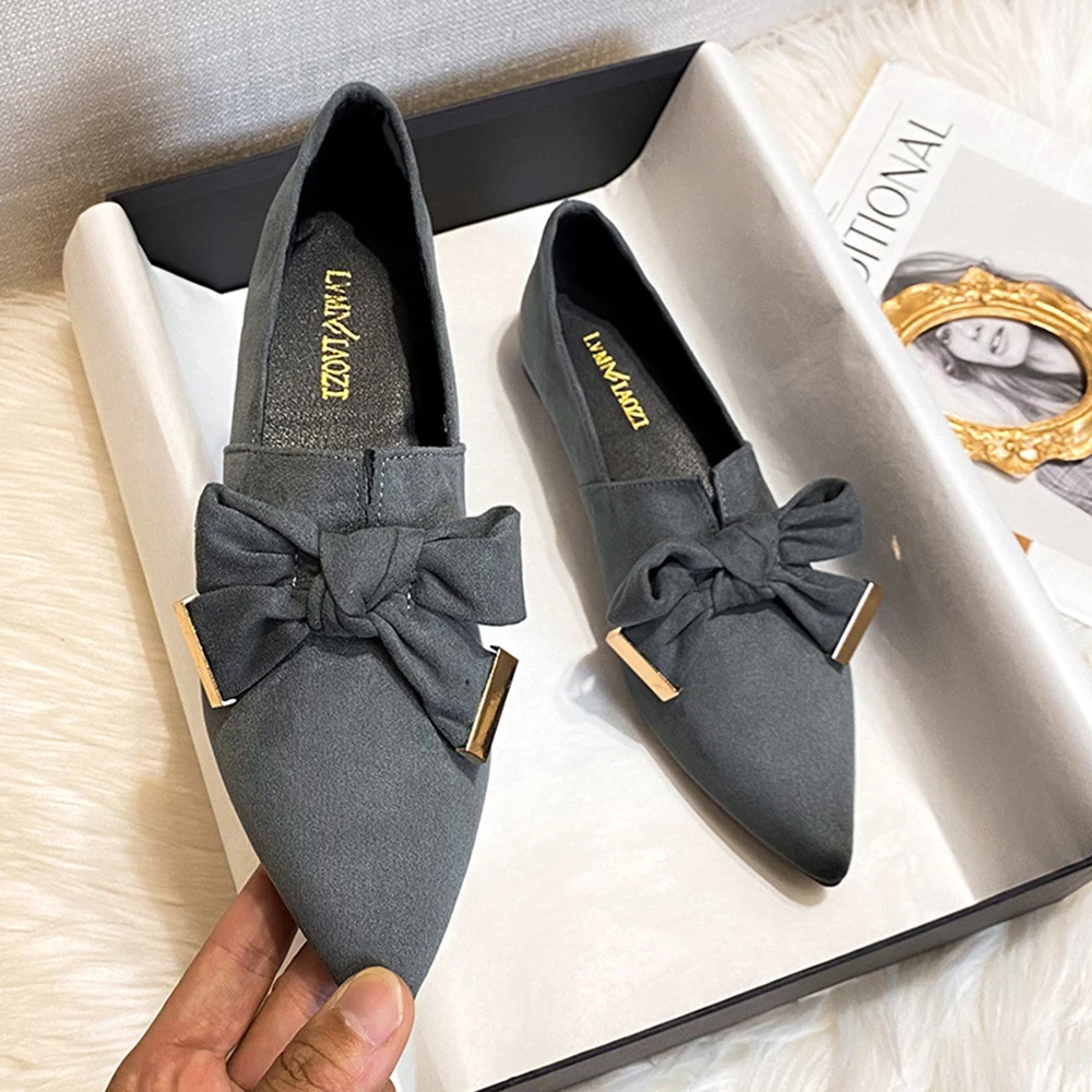 

Summer Women Shoes Plus Size Flat Shoes Fashion Bow Women Mullers Pointed Toe Designer Female Loafers