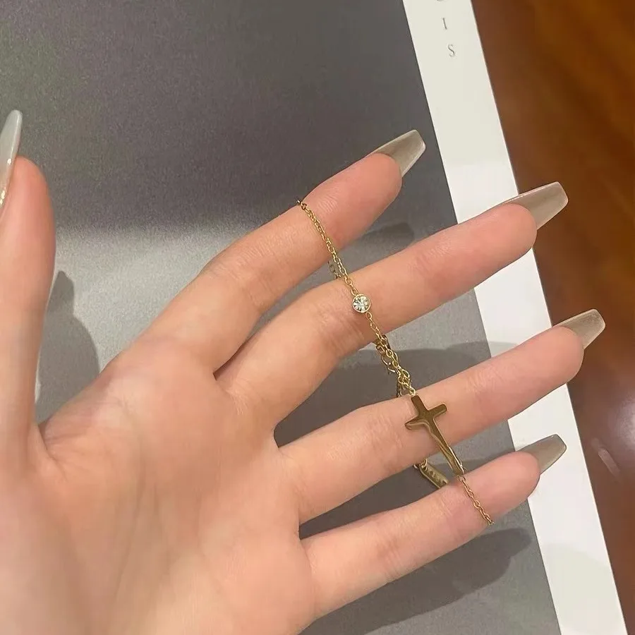 Simple Single Chain Bracelet for Women Fancy Cross Charm with Shiny CZ Fashion Versatile Female Hand Jewelry Wholesale image 6