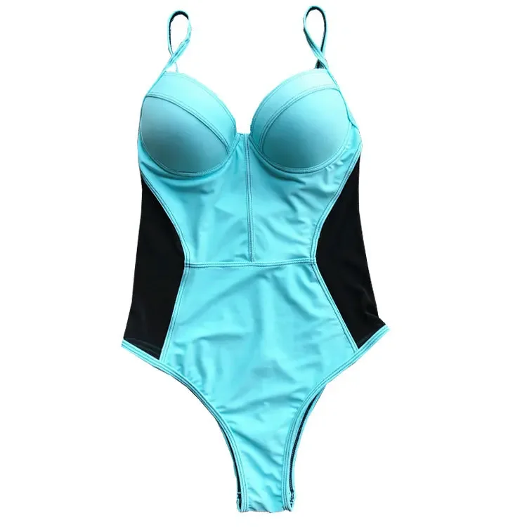 2023 Sexy Women Black Swimwear Mesh Monokini Padded Bodysuit Push Up One Piece Swimsuit Solid Bathing Suit Sexy Trikini Biquini view 5