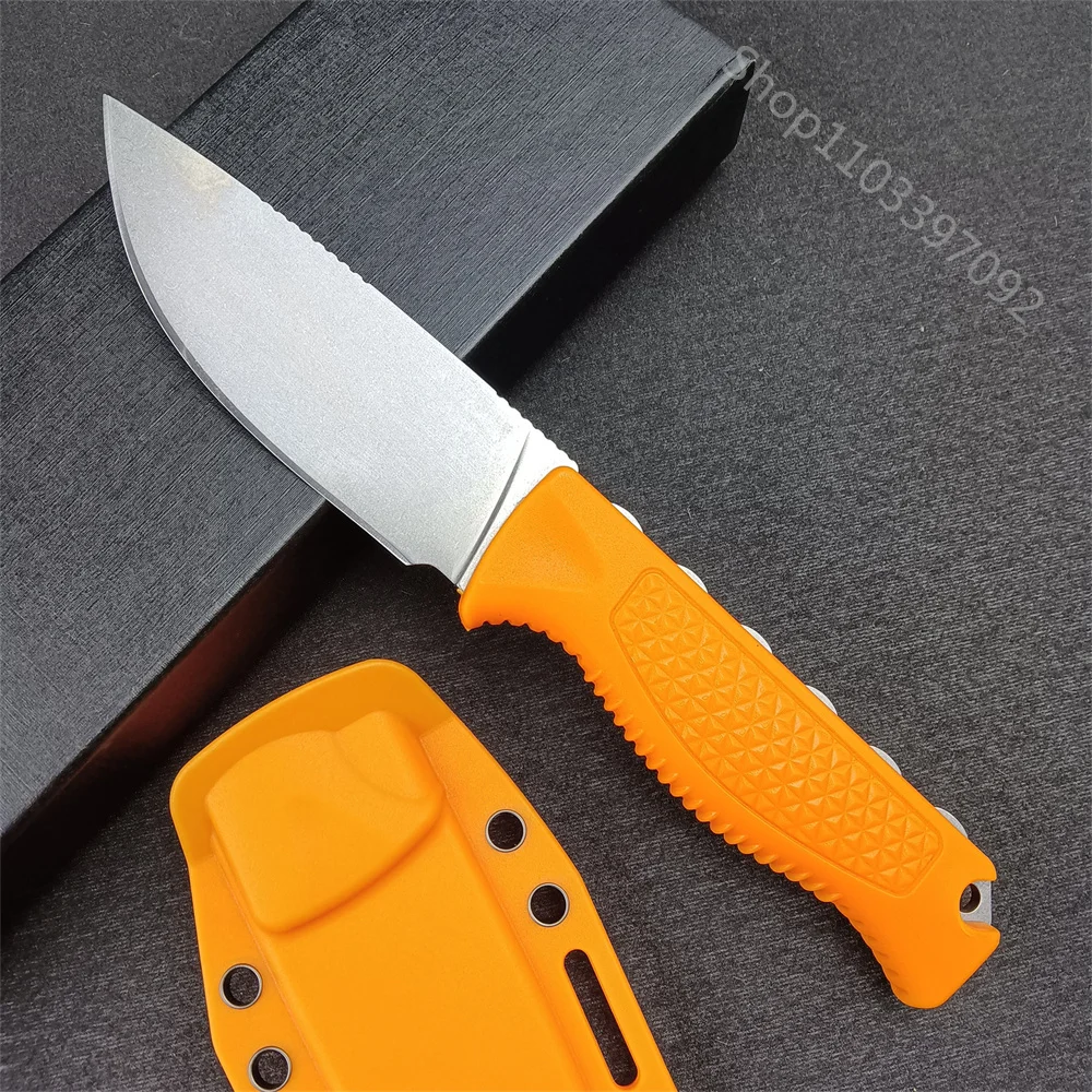 BM 15006-cuchillo recto de caza de campo empinado con funda, cuchillo táctico lavado a la piedra, cuchillos de combate de supervivencia para hombres